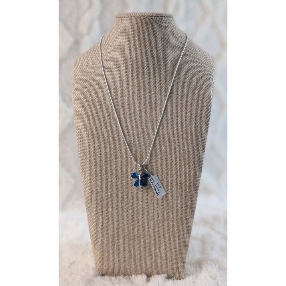 Sterling Silver Blue Topaz Butterfly Pendant‎ Necklace 925 Platinum Finish 18"